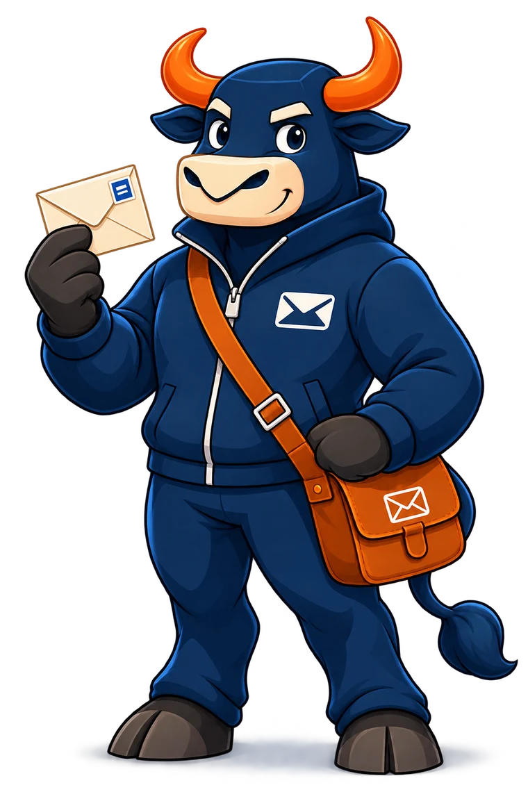 Box Ox holding an envelope