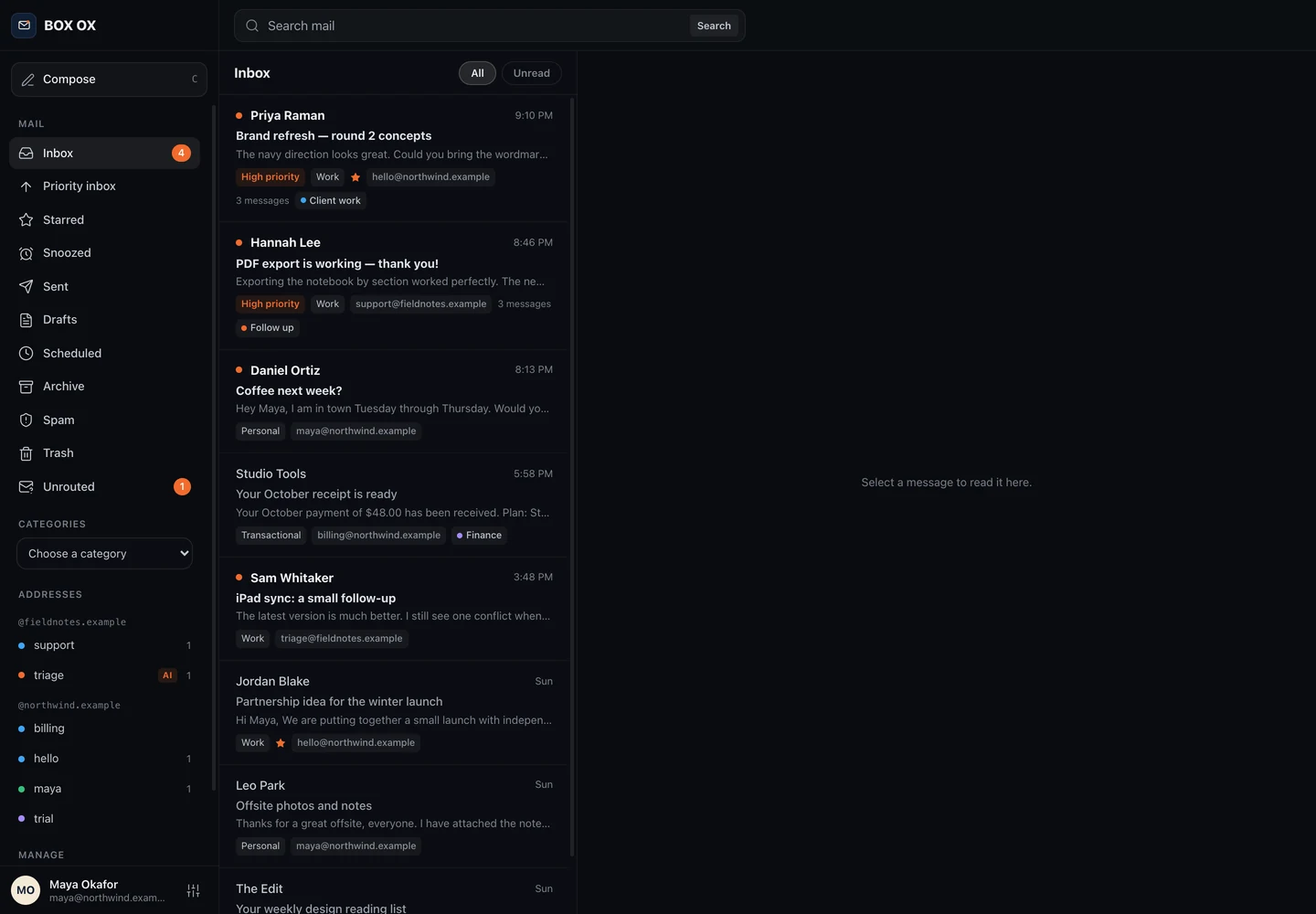 The inbox in the Box Ox desktop app