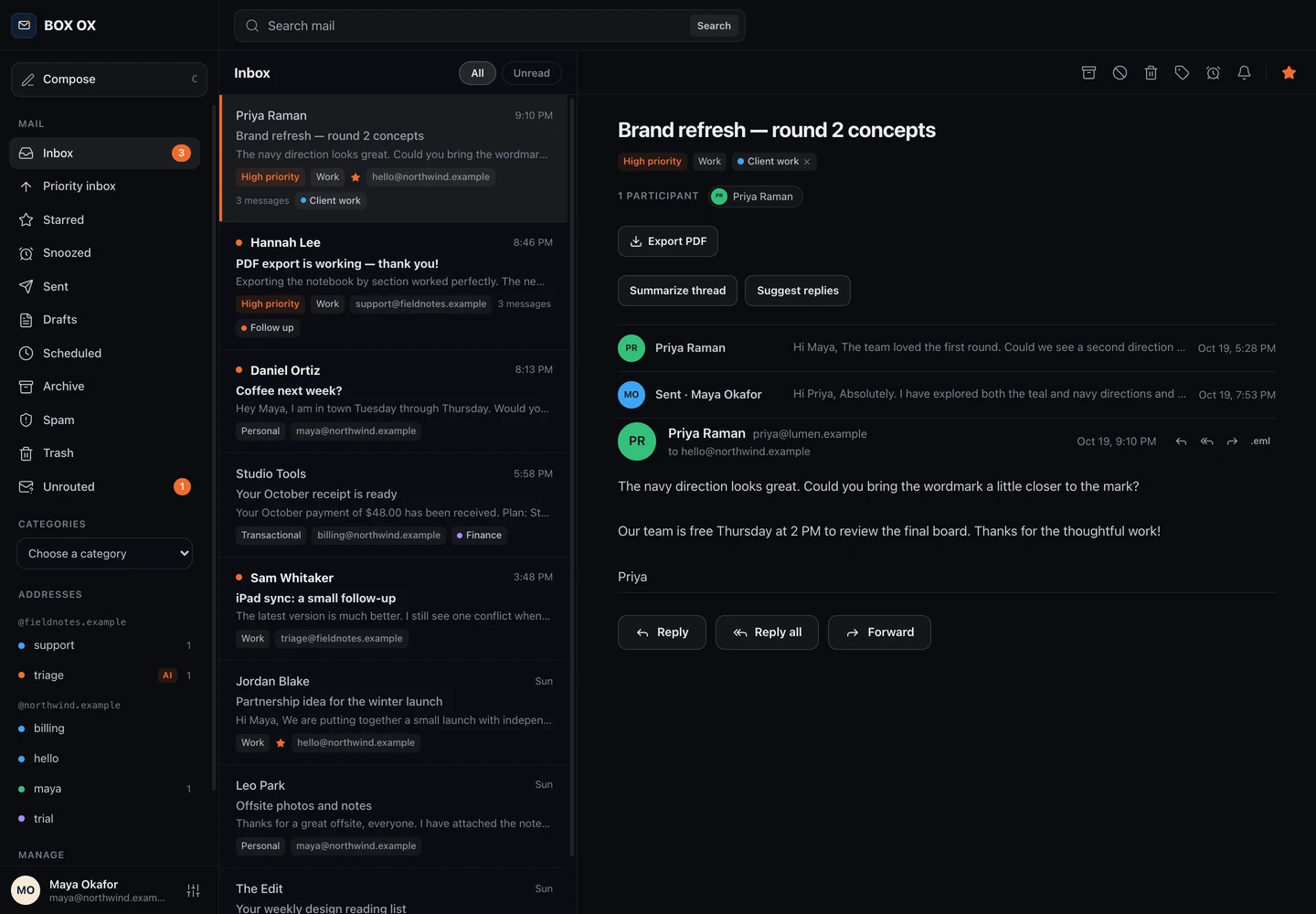 Threaded conversations in the Box Ox desktop app