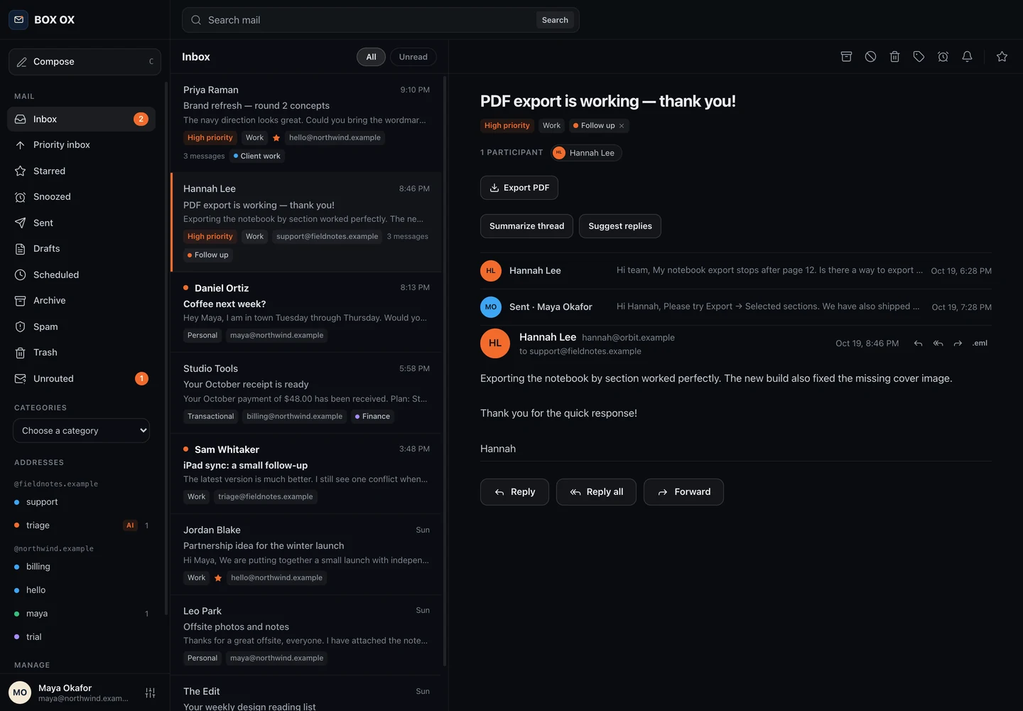 Support conversations in the Box Ox desktop app