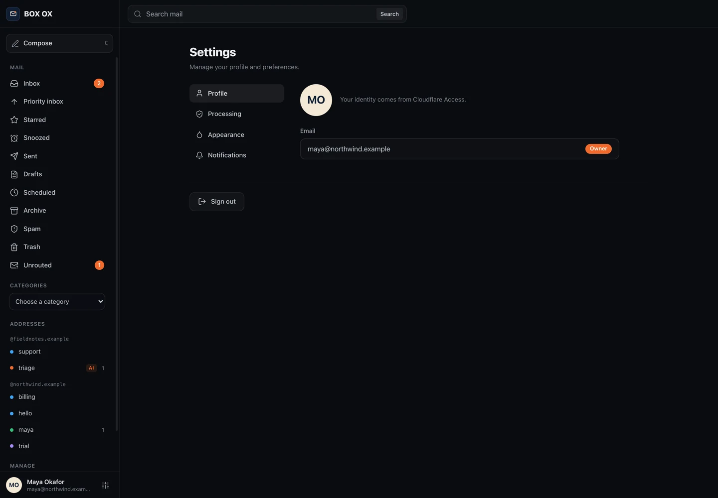 Your Access identity in the Box Ox desktop app