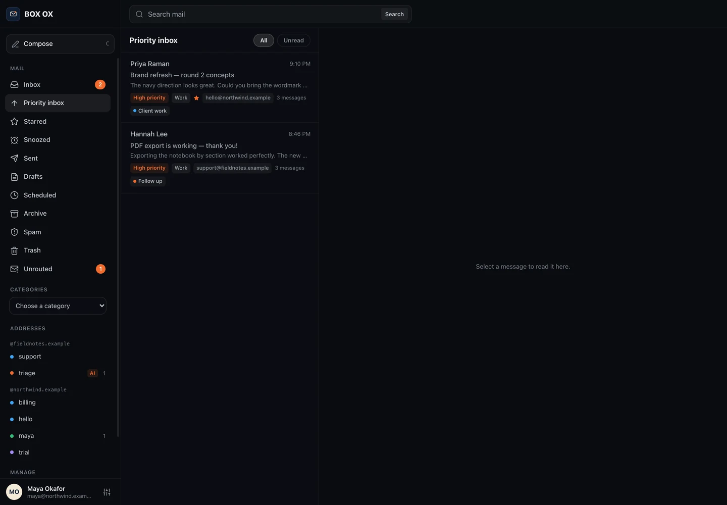Priority inbox in the Box Ox desktop app