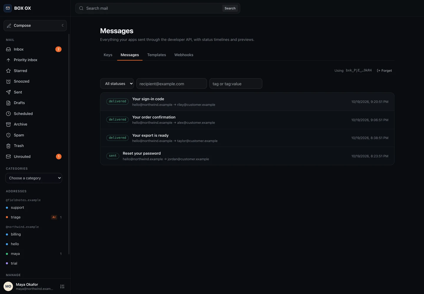 Message logs in the Box Ox desktop app