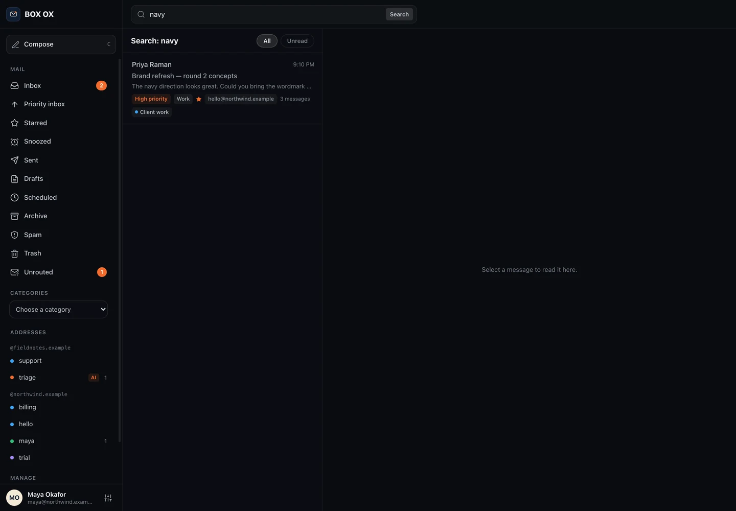 Search your mail in the Box Ox desktop app